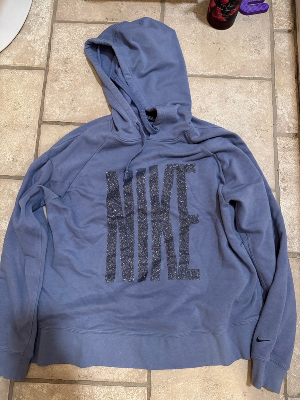 Nike womans Pullover Hoodie in Slate Blue with Glitter Logo